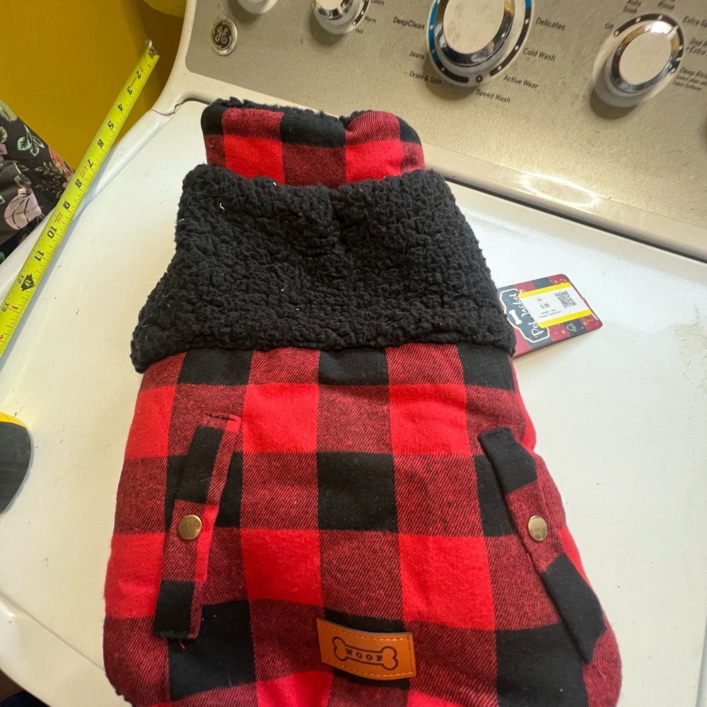 Red and Black Buffalo Plaid Dog Coat with Sherpa Collar  medium